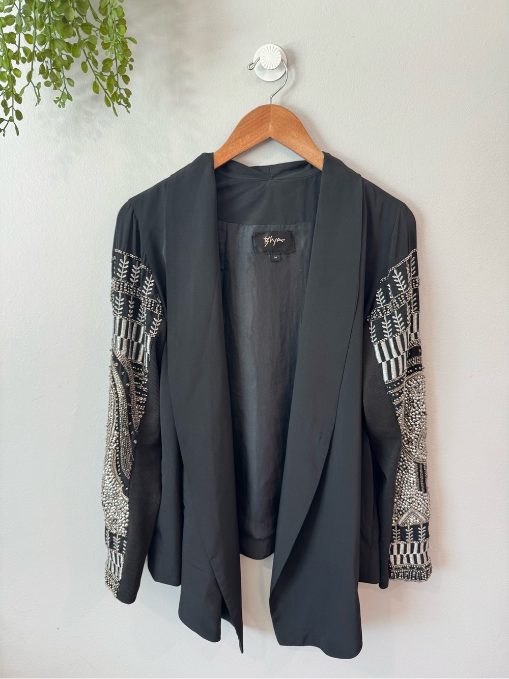 Biya From Johnny Was Embellished Black Open-Front Blazer Sz M